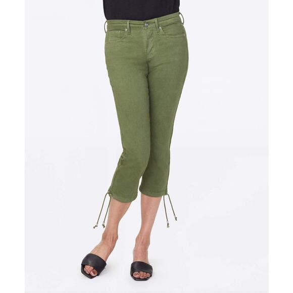 NYDJ Drawcord Hem Cotton Blend Capri Jeans Olive Green size 2 NWT - Picture 1 of 11